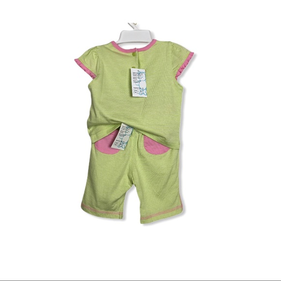 🍍12Mo NWT Agabang Green/White Striped Set w Pink - Picture 6 of 9